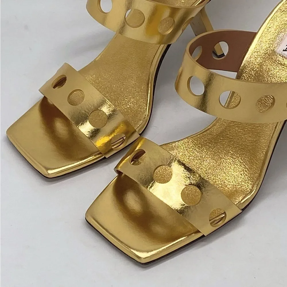 Alaia Perforated Metallic Square Toe Mules Sandal size 40.5